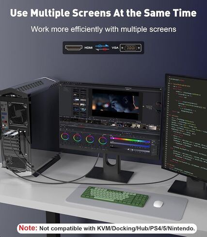 محول كابل HDMI إلى VGA [غلاف من الألومنيوم، مجدول من النايلون] مصدر HDMI أحادي الاتجاه بطول 3 أقدام إلى كابل عرض VGA متوافق مع أجهزة الكمبيوتر وسطح المكتب وأجهزة الكمبيوتر الشخصية وأجهزة الكمبيوتر المحمولة والشاشات وجهاز العرض والتلفزيون عالي الدقة وما إل in Kuwait