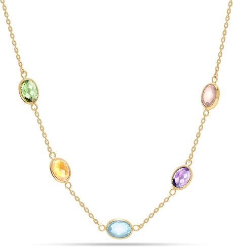 LeCalla Flaunt 925 Sterling Silver Created Multi-Gem Station Necklace for Women in Saudi Arabia