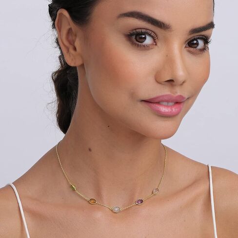 LeCalla Flaunt 925 Sterling Silver Created Multi-Gem Station Necklace for Women in Saudi Arabia