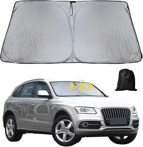 Compatible with Windshield Sunshade Reflective Sun Visor Folded Front Windshield Sunshade Ice Crystal Nano Cover for Audi A3 2014 2015 2016 2017 in Saudi Arabia