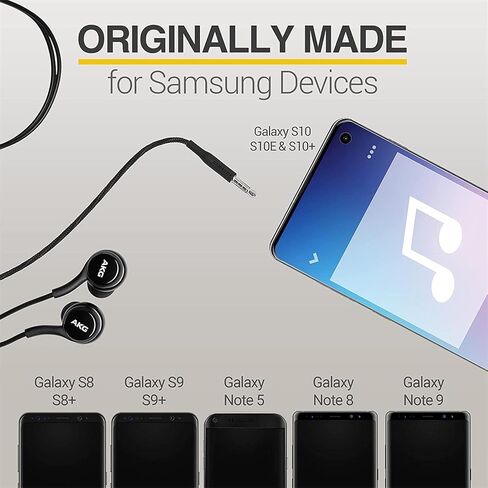 2024 New Stereo Headphones for Samsung Galaxy Galaxy S10, S10E, S10+, S8, S8+, S9, S9+, Note 9- Designed by AKG - 3.5 mm Jack with Microphone and Volume Buttons (Black) in Saudi Arabia
