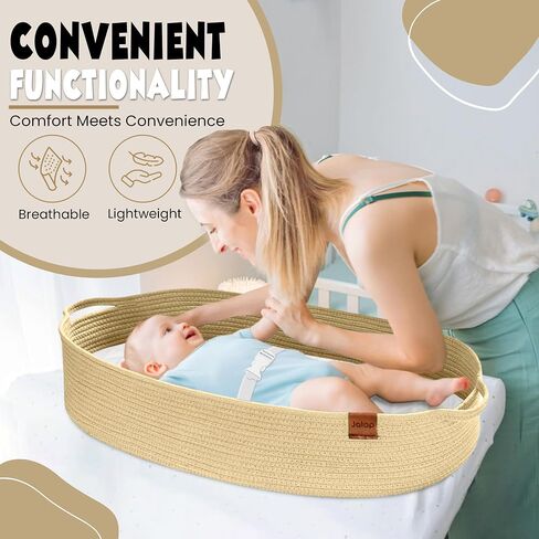 Baby Changing Basket with Diaper Caddy - Moses Baskets for Newborn - Baby Changing Pad for Dresser with Build-in Safety Belt (Neutral Cream) in Saudi Arabia