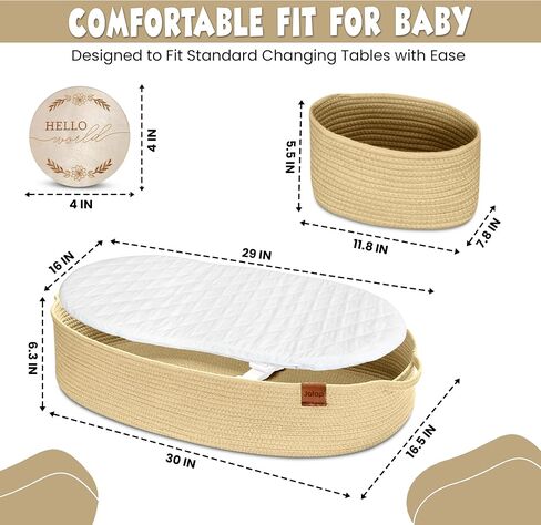 Baby Changing Basket with Diaper Caddy - Moses Baskets for Newborn - Baby Changing Pad for Dresser with Build-in Safety Belt (Neutral Cream) in Saudi Arabia
