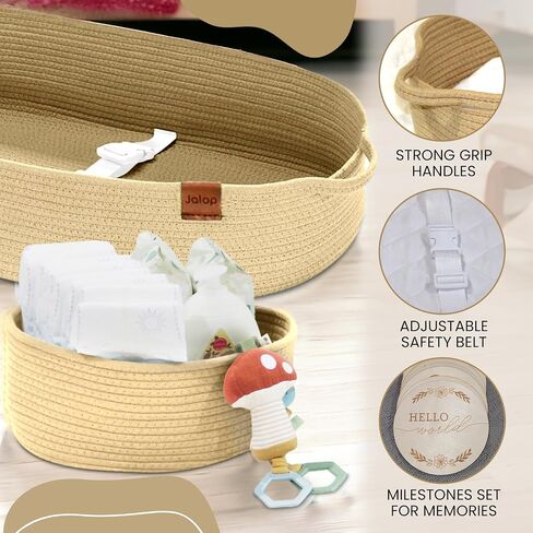 Baby Changing Basket with Diaper Caddy - Moses Baskets for Newborn - Baby Changing Pad for Dresser with Build-in Safety Belt (Neutral Cream) in Saudi Arabia
