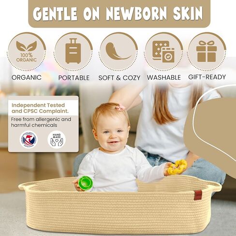 Baby Changing Basket with Diaper Caddy - Moses Baskets for Newborn - Baby Changing Pad for Dresser with Build-in Safety Belt (Neutral Cream) in Saudi Arabia