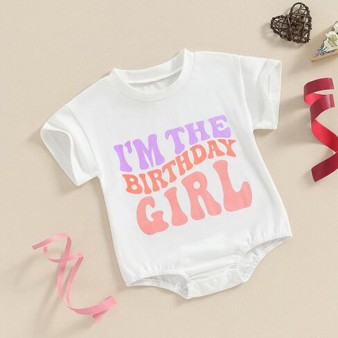 Kayotuas Baby Boy Girl First Birthday Outfits Cute Letters Tshirt Bubble Romper Short Sleeve Bodysuit 1st Birthday Clothes in Kuwait