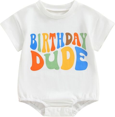 Kayotuas Baby Boy Girl First Birthday Outfits Cute Letters Tshirt Bubble Romper Short Sleeve Bodysuit 1st Birthday Clothes in Kuwait