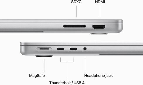 شريحة كمبيوتر محمول Apple 2023 MacBook Pro M3 مع وحدة معالجة مركزية 8 نواة، ووحدة معالجة رسومات 10 نواة: شاشة Liquid Retina XDR مقاس 14.2 بوصة، وذاكرة موحدة سعة 8 جيجابايت، وتخزين SSD بسعة 512 جيجابايت. يعمل مع آيفون/آي باد؛ الفضية (المتجددة) in Saudi Arabia