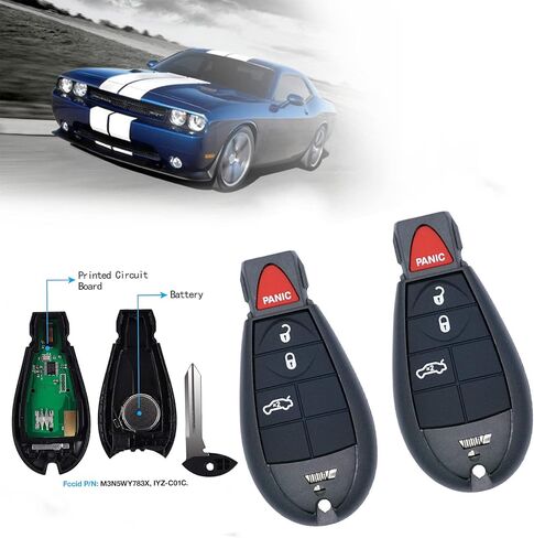 4-Button Replacement fit for Uncut Keyless Entry Remote Control Car Key Fob 08-2010 Chrysler 300/08-2012 Dodge Charger Journey Durango/08-2014 Grand Caravan /Challenger M3N5WY783X IYZ-C01C 433MHz in Kuwait