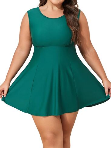 Smismivo Women Plus Size Swim dress One Piece Bathing Suits Built-in Shorts High Neck Modest Tummy Control Swimsuit in Kuwait