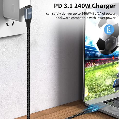 Poyiccot 240W USB C Cable 90 Degree, 10ft Type C to Type C Cable, 90 Degree USB C Cable PD 3.1 240W USB C Charger Cable Up Down Angle with E-Mark Chip for MacBook,Galaxy S20,SSD in Kuwait