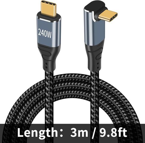 Poyiccot 240W USB C Cable 90 Degree, 10ft Type C to Type C Cable, 90 Degree USB C Cable PD 3.1 240W USB C Charger Cable Up Down Angle with E-Mark Chip for MacBook,Galaxy S20,SSD in Kuwait