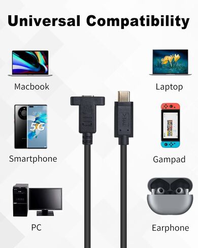 Poyiccot USB C Male to Female Extension Cable 1feet/30cm, Right& Left Angled 90 Degree USB 3.1 Type C Extender Charging & Sync Cable with Panel Mount Screw Hole for Charging & Sync (USB C Right M/F) in Saudi Arabia