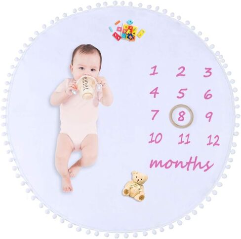 Baby Milestone Blanket for Baby Girl/Monthly Blanket (XL) with Wooden Ring. Personalized Thick Soft Round Blanket for Baby Girl/Newborn/Pregnancy Photography/Growth Tracking in Saudi Arabia