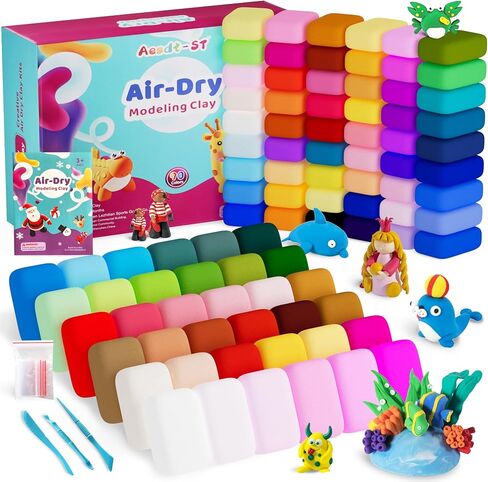 Air Dry Clay 56 Colors, Modeling Clay for Kids, DIY Model Magic Clay, Molding Clay Kit with Sculpting Tools, Non-Sticky Soft and Super Light, Arts and Crafts Gift for Boys Girls Kids. in Saudi Arabia