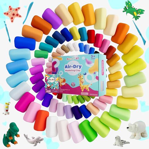 Air Dry Clay 56 Colors, Modeling Clay for Kids, DIY Model Magic Clay, Molding Clay Kit with Sculpting Tools, Non-Sticky Soft and Super Light, Arts and Crafts Gift for Boys Girls Kids. in Saudi Arabia
