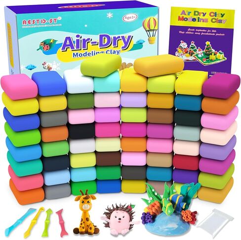 Air Dry Clay 56 Colors, Modeling Clay for Kids, DIY Model Magic Clay, Molding Clay Kit with Sculpting Tools, Non-Sticky Soft and Super Light, Arts and Crafts Gift for Boys Girls Kids. in Saudi Arabia