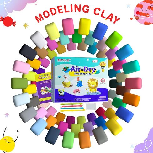 Air Dry Clay 56 Colors, Modeling Clay for Kids, DIY Model Magic Clay, Molding Clay Kit with Sculpting Tools, Non-Sticky Soft and Super Light, Arts and Crafts Gift for Boys Girls Kids. in Saudi Arabia