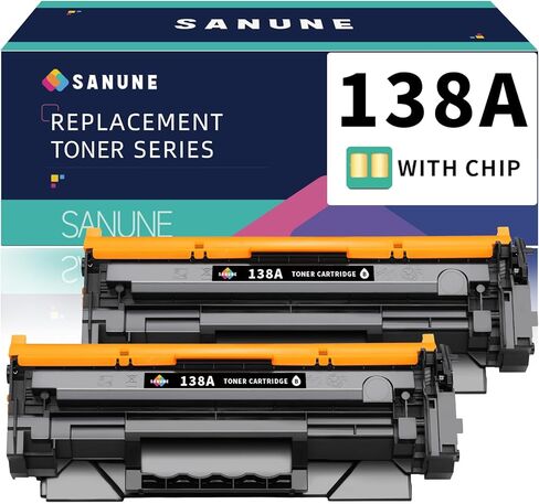 138A (مع رقاقة) خرطوشة حبر سوداء بديلة لخراطيش الحبر HP 138A W1380A 138X W1380X لطابعة HP Laser Jet Pro 3001dw 3001dn 3101fdw 3101fdn (عبوتان) in Kuwait