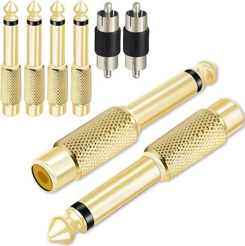 RCA إلى 6.35 مم 1/4 بوصة مقبس مقبس أحادي ذكر إلى RCA أنثى محول الصوت موصل لخلاط أمبير مضخم الصوت، مطلي بالذهب، 6 قطع in Saudi Arabia