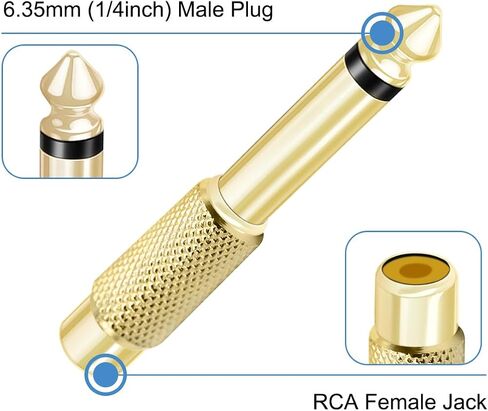 RCA إلى 6.35 مم 1/4 بوصة مقبس مقبس أحادي ذكر إلى RCA أنثى محول الصوت موصل لخلاط أمبير مضخم الصوت، مطلي بالذهب، 6 قطع in Saudi Arabia