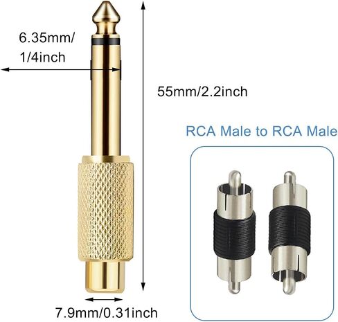 RCA إلى 6.35 مم 1/4 بوصة مقبس مقبس أحادي ذكر إلى RCA أنثى محول الصوت موصل لخلاط أمبير مضخم الصوت، مطلي بالذهب، 6 قطع in Saudi Arabia