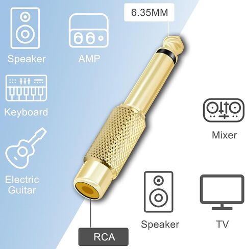 RCA إلى 6.35 مم 1/4 بوصة مقبس مقبس أحادي ذكر إلى RCA أنثى محول الصوت موصل لخلاط أمبير مضخم الصوت، مطلي بالذهب، 6 قطع in Saudi Arabia