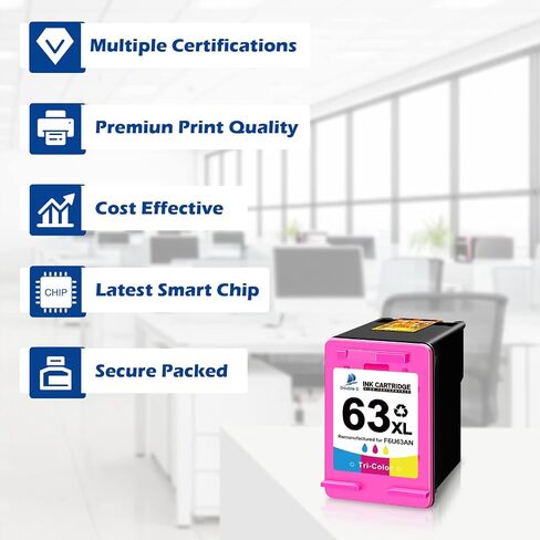 خرطوشة حبر ملونة مزدوجة D 63XL بديلة معاد تصنيعها لطابعة HP 63 XL 63XL لـ OfficeJet 3830 Envy 4520 4512 OfficeJet 4650 5255 5258 Deskjet 1112 3634 3639 3632 (1 ثلاثية الألوان) in Saudi Arabia