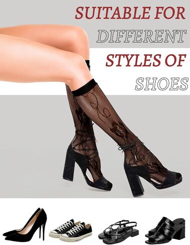 6 Pairs Women's Lace Socks Lace Knee High Socks Black White Fishnet Mesh Lace Hollow out Women Stockings in Saudi Arabia