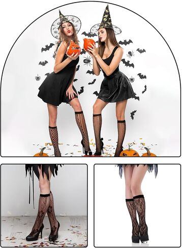 6 Pairs Women's Lace Socks Lace Knee High Socks Black White Fishnet Mesh Lace Hollow out Women Stockings in Saudi Arabia