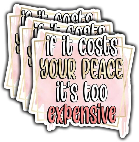 (3 pcs) If It Costs Your Peace It's Too Expensive Motivational Sticker for Tumbler Funny Sarcastic Phrase Inspirational Quote Vinyl Decal for Kindle Laptop Water Bottle Phone Hard Hat - 2.8x3 in Saudi Arabia