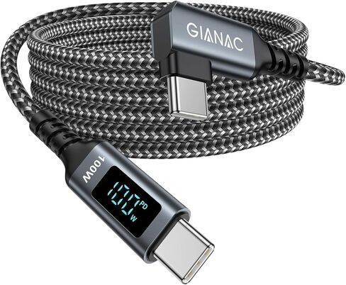 كابل شاحن USB C إلى USB C 100 واط [2 متر] كابل USB C 90 درجة شحن سريع مع شاشة LED كابل شاحن هاتف PD 5A لأجهزة MacBook Pro/MacBook Air/iPad ProHuawei/iPhone 15/Tablet Google in Kuwait