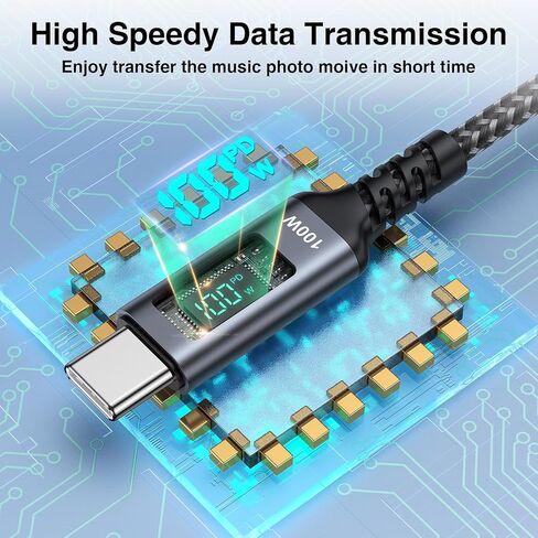 كابل شاحن USB C إلى USB C 100 واط [2 متر] كابل USB C 90 درجة شحن سريع مع شاشة LED كابل شاحن هاتف PD 5A لأجهزة MacBook Pro/MacBook Air/iPad ProHuawei/iPhone 15/Tablet Google in Kuwait