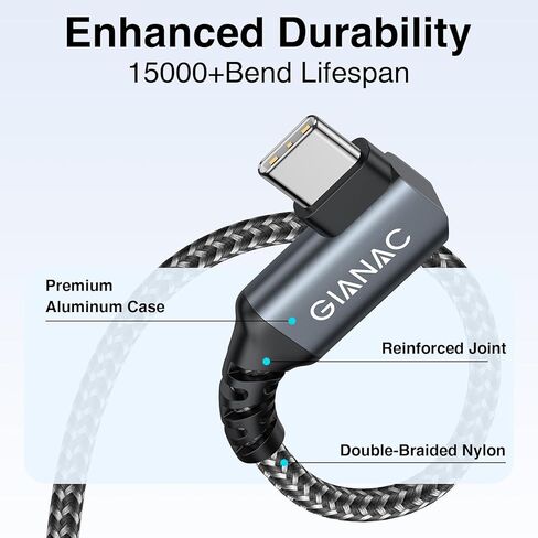 كابل شاحن USB C إلى USB C 100 واط [2 متر] كابل USB C 90 درجة شحن سريع مع شاشة LED كابل شاحن هاتف PD 5A لأجهزة MacBook Pro/MacBook Air/iPad ProHuawei/iPhone 15/Tablet Google in Kuwait