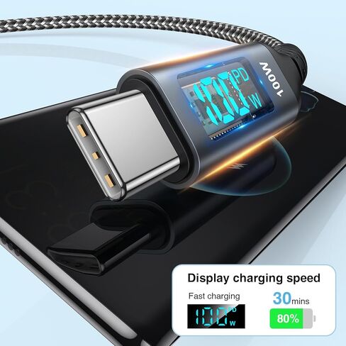 كابل شاحن USB C إلى USB C 100 واط [2 متر] كابل USB C 90 درجة شحن سريع مع شاشة LED كابل شاحن هاتف PD 5A لأجهزة MacBook Pro/MacBook Air/iPad ProHuawei/iPhone 15/Tablet Google in Kuwait