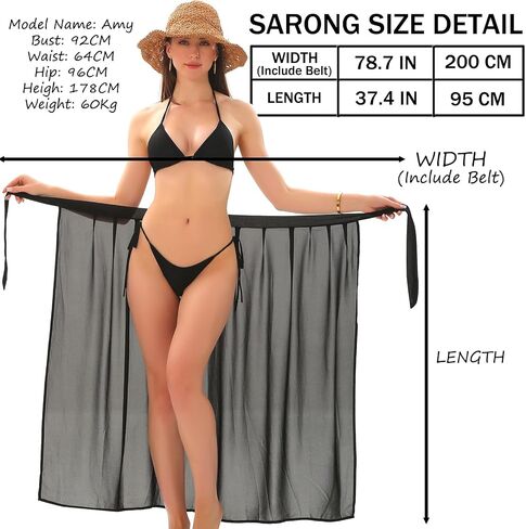 Womens Sarong Beach Coverups Chiffon Long Bikini Sheer Wrap Skirt Bathing Suit in Kuwait
