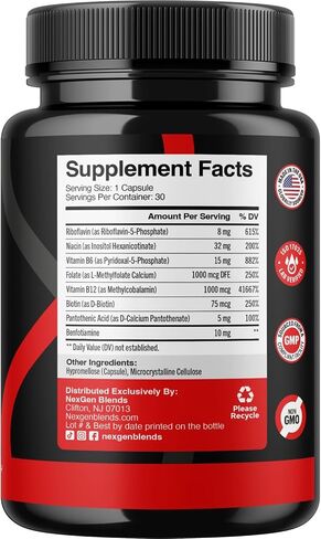 Methylated B Complex Vitamin Supplement - Bioactive Methyl B Complex with 5-MTHF Methyl Folate & B12 Methylcobalamin for Brain Heart Energy & Homocysteine Support - Super Vitamin B Complex - 60 Caps in Saudi Arabia