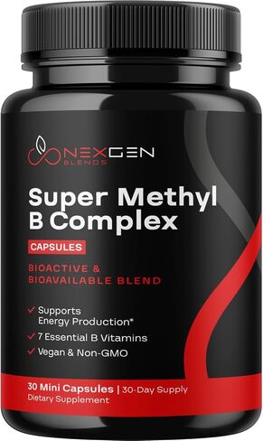 Methylated B Complex Vitamin Supplement - Bioactive Methyl B Complex with 5-MTHF Methyl Folate & B12 Methylcobalamin for Brain Heart Energy & Homocysteine Support - Super Vitamin B Complex - 60 Caps in Saudi Arabia