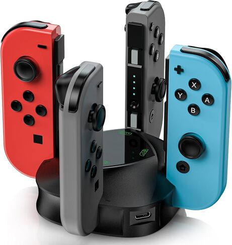 قاعدة شحن وحدة تحكم VR&AR لجهاز Nintendo Switch Joycon، شاحن وحدة تحكم 4 في 1 متوافق مع Joy Con لجهاز Nintendo Switch & Switch OLED، مع مؤشر LED وكابل شحن in Saudi Arabia
