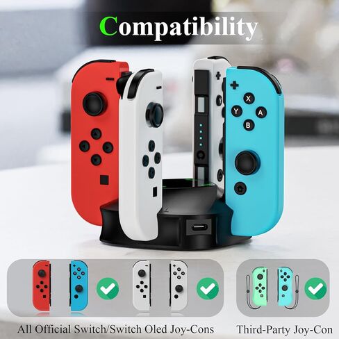 قاعدة شحن وحدة تحكم VR&AR لجهاز Nintendo Switch Joycon، شاحن وحدة تحكم 4 في 1 متوافق مع Joy Con لجهاز Nintendo Switch & Switch OLED، مع مؤشر LED وكابل شحن in Saudi Arabia
