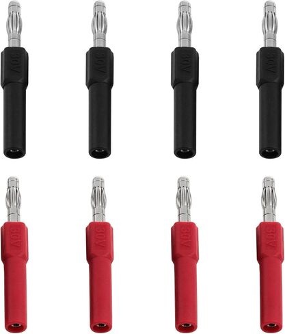 8PCS Banana Plug 4mm Male to Female 2mm Connector Extender 30VAC/60VDC Max.10A Copper Black and Red in Saudi Arabia