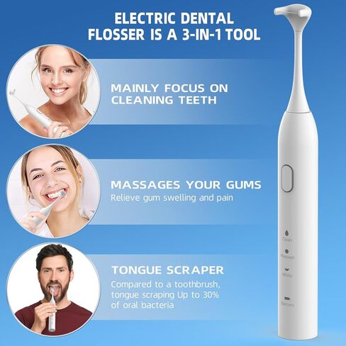 Voraiya® Advanced Electric Flosser Dental Floss | Gum Stimulator | Tongue Scraper | Rechargable Power Flosser for Teeth Cleaning | Effective Plaque Removal for Adults & Kids (50 Floss Heads) in Saudi Arabia