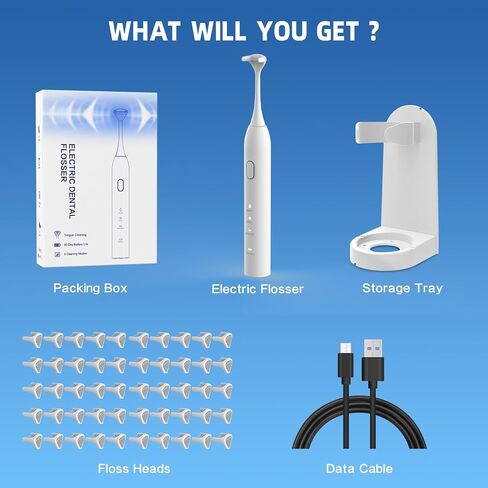 Voraiya® Advanced Electric Flosser Dental Floss | Gum Stimulator | Tongue Scraper | Rechargable Power Flosser for Teeth Cleaning | Effective Plaque Removal for Adults & Kids (50 Floss Heads) in Saudi Arabia