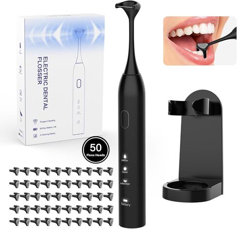 Voraiya® Advanced Electric Flosser Dental Floss | Gum Stimulator | Tongue Scraper | Rechargable Power Flosser for Teeth Cleaning | Effective Plaque Removal for Adults & Kids (50 Floss Heads) in Saudi Arabia