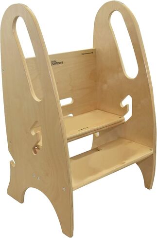 Little Partners 3-in-1 Growing Step Stool Toddler Tower Helper, Wooden Toddler Standing Stool for Bathroom or Kitchen, Anti-Slip Feet, Safety Hand Rails Up to 200 lbs. (Natural) in Saudi Arabia