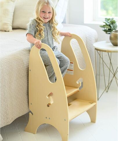 Little Partners 3-in-1 Growing Step Stool Toddler Tower Helper, Wooden Toddler Standing Stool for Bathroom or Kitchen, Anti-Slip Feet, Safety Hand Rails Up to 200 lbs. (Natural) in Saudi Arabia