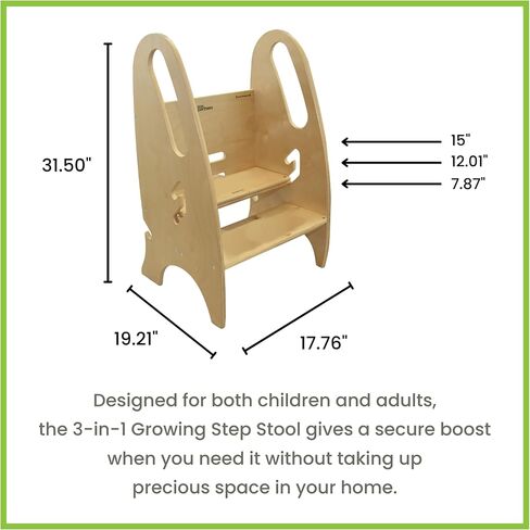 Little Partners 3-in-1 Growing Step Stool Toddler Tower Helper, Wooden Toddler Standing Stool for Bathroom or Kitchen, Anti-Slip Feet, Safety Hand Rails Up to 200 lbs. (Natural) in Saudi Arabia