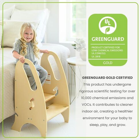 Little Partners 3-in-1 Growing Step Stool Toddler Tower Helper, Wooden Toddler Standing Stool for Bathroom or Kitchen, Anti-Slip Feet, Safety Hand Rails Up to 200 lbs. (Natural) in Saudi Arabia