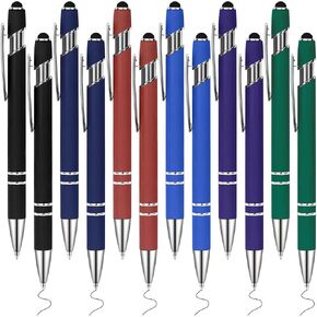 Ballpoint Pens with Stylus Tip, Soft Touch Click Stylus Pen, 2 in 1 Retractable Metal Stylus Pens, Black Ink, for Birthday Anniversaries Graduation Home and Office, 4 Colors (12 Count)