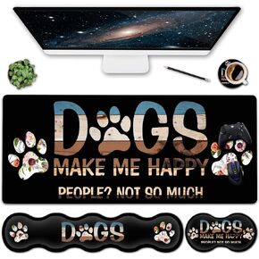 Extended XXL Gaming Mouse Pad and Ergonomic Soft Memory Foam Keyboard Wrist Rest for Office, Home, Pain Relief Large Office Desk Pad 31.5x11.8 in,Cute Dog Paw Print Black Mouse Pad Wrist Support Set in Kuwait